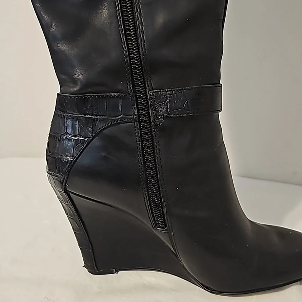 Ann Taylor Black Leather Wedge Boot - Picture 5 of 6